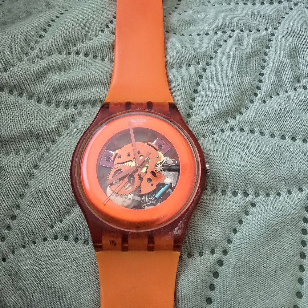 Swatch Orange Transparent Watch